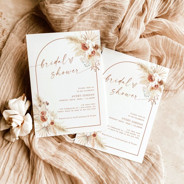 Invitation Boho Terracotta Pampas Fête des mariées en herbe (Créateur téléchargé)