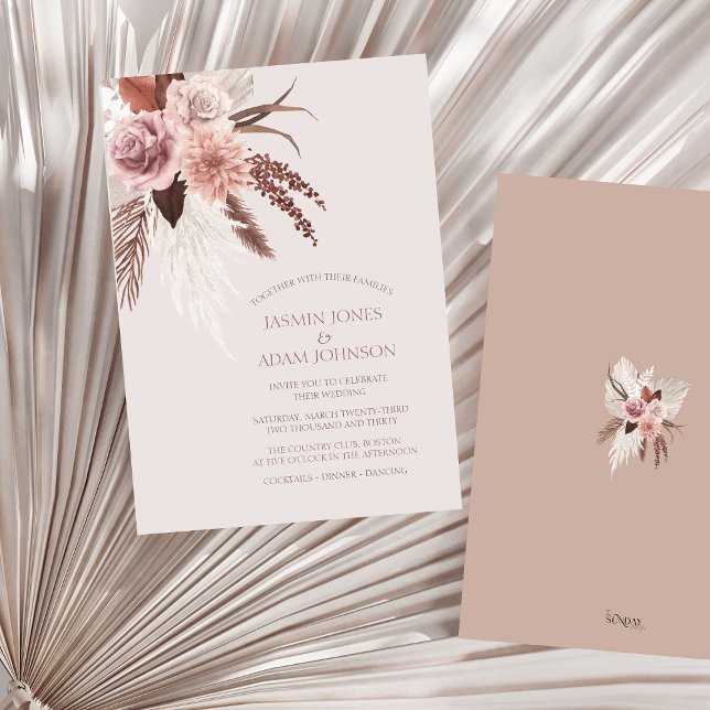 Invitation Boho Terracotta Pampas Grass Mariage Floral (Boho Dusty Pink Dried Flowers Pampas Grass Wedding Invitation)