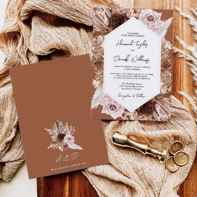 Invitation Boho Terracotta Pampas Grass Mariage Floral (Créateur téléchargé)