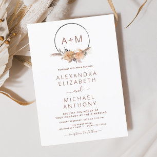 Invitation Boho Terracotta Pampas Grass Monogramme Mariage In