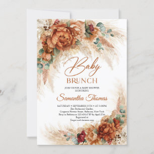 Invitation Boho terracotta pampas herbe bordeaux bébé brunch