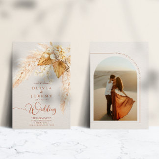 Invitation Boho Terracotta Pampas Mariage photo