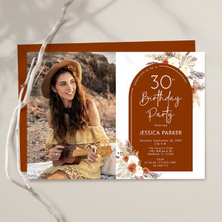 Invitation Boho Terracotta Photo 30e anniversaire