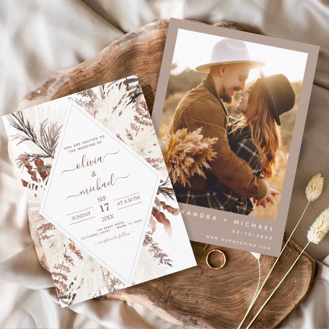 Invitation Boho Terracotta Photo Pampas Grass Mariage (Créateur téléchargé)