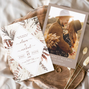 Invitation Boho Terracotta Photo Pampas Grass Mariage