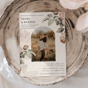 Invitation Boho Terracotta Rose Sage Vert Photo Mariage