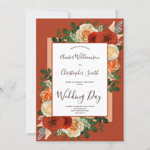 Invitation Boho Terracotta rouille Floral Pampas Mariage en h