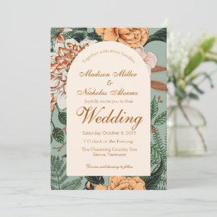 Invitation Boho Terracotta Sage Arc Floral Monogramme Mariage