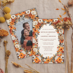 Invitation Boho Terracotta Sage Floral Photo Mariage de autom