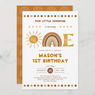 Invitation Boho Terracotta Sunshine Arc-en-ciel 1er anniversa