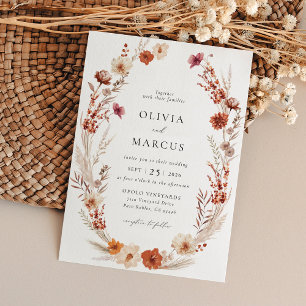 Invitation Boho Terracotta Taupe Fleur sauvage Élégant mariag