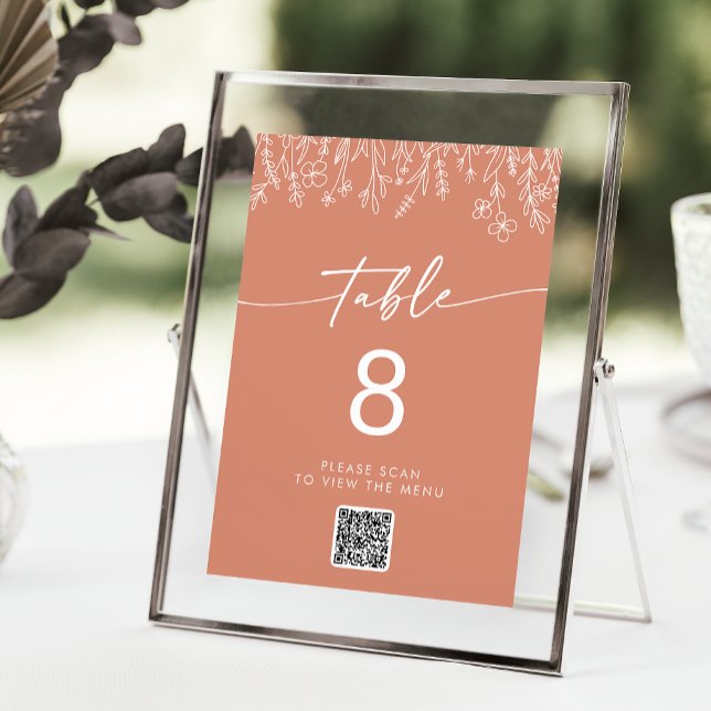Invitation Boho Terracotta Wildflower QR Code Table Numbers (Créateur téléchargé)
