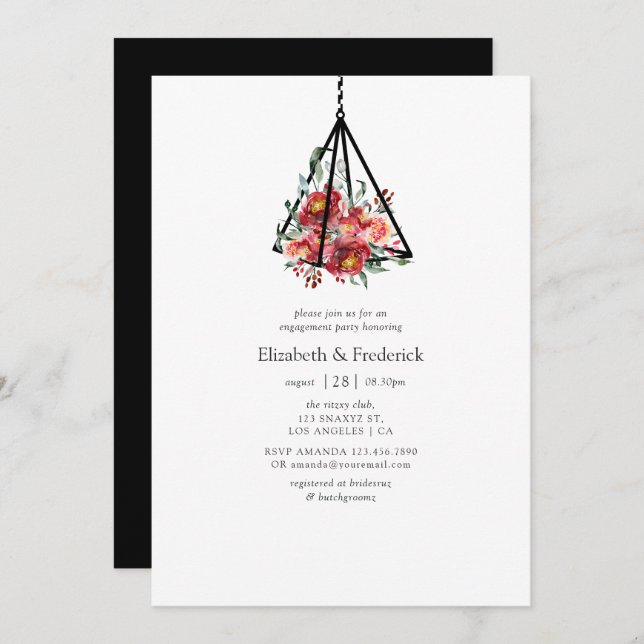 Invitation Boho Terrarium géométrique Floral Engagement Party (Devant / Derrière)