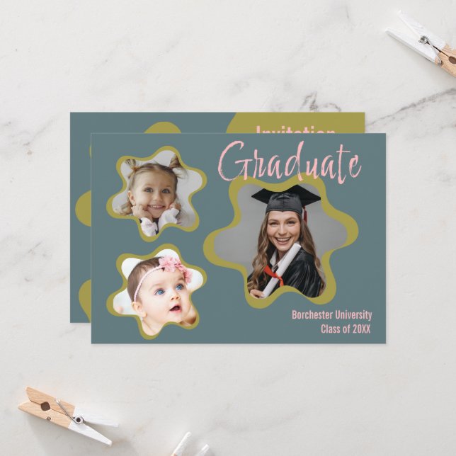 Invitation Boho thème Custom Details Graduation Party (Devant/Arrière en situation)
