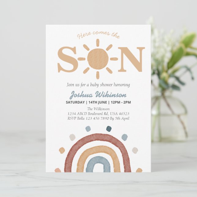 Invitation Boho thème ici vient le baby shower Son (Debout devant)