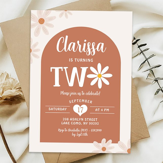 Invitation Boho Ton Chaud Arche 70's Daisy Deuxième Anniversa (Créateur téléchargé)