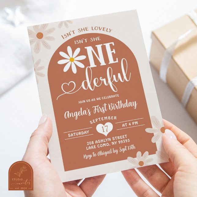 Invitation Boho Ton Chaud Arche Daisy Onederful Premier Anniv (Créateur téléchargé)