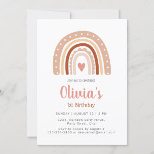 Invitation Boho Tone Tone Muet Arc-en-ciel 1er anniversaire