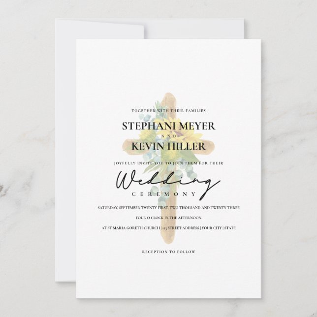 Invitation Boho Tournesol Rustique Bois Mariage (Devant)