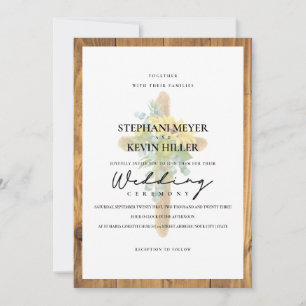 Invitation Boho tournesol Rustique Mariage en bois