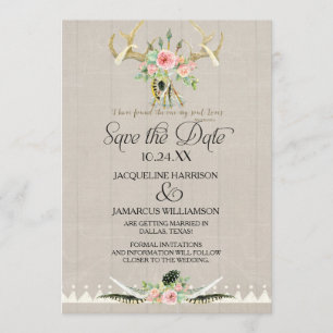 Invitation BOHO Tribal Cerf Bois de Cerf Plumes Art Faire Par