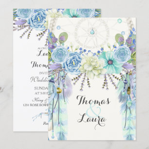 Invitation Boho Tribal Dream Catcher Aquarelle Turquoise