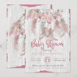 Invitation BOHO Tribal Floral Dream Catcher Baby shower rose