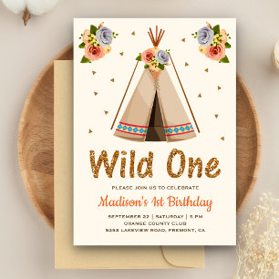 Invitation Boho Tribal Floral Teepee Wild One Premier Anniver