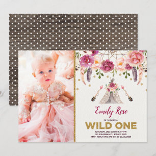 Invitation Boho Tribal Floral Wild Un Rêveur d'Anniversaire