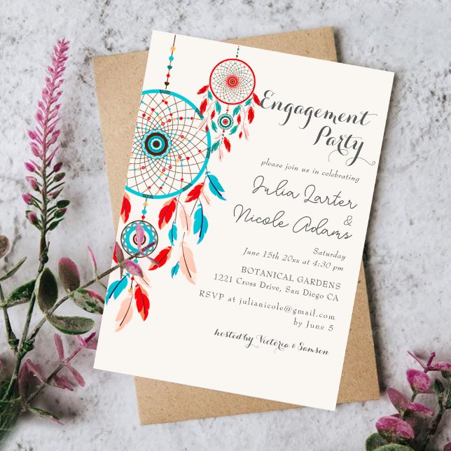 Invitation Boho Tribal plume Attrape-rêves Fête de fiançaille (Créateur téléchargé)