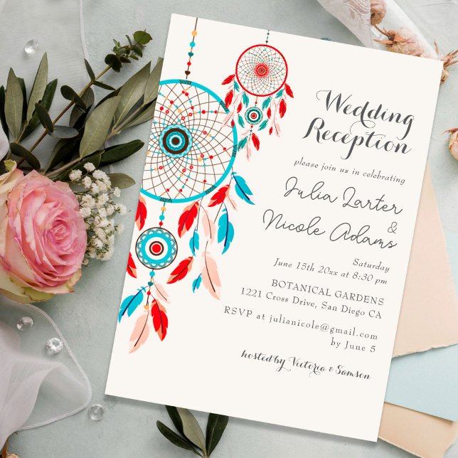 Invitation Boho Tribal plume Attrape-rêves Réception de maria (Créateur téléchargé)