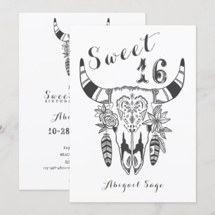 Invitation Boho Tribal Skull Bohemian Sweet sixteen Anniversa