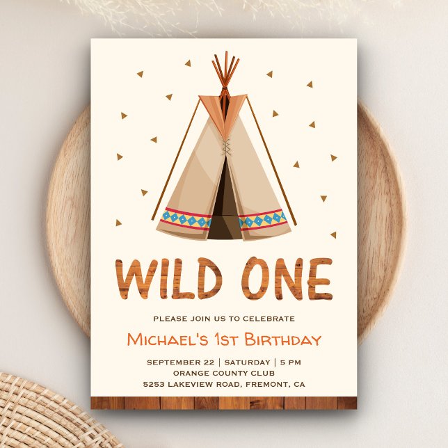 Invitation Boho Tribal Teepee Garçons Wild One Premier Annive (Créateur téléchargé)