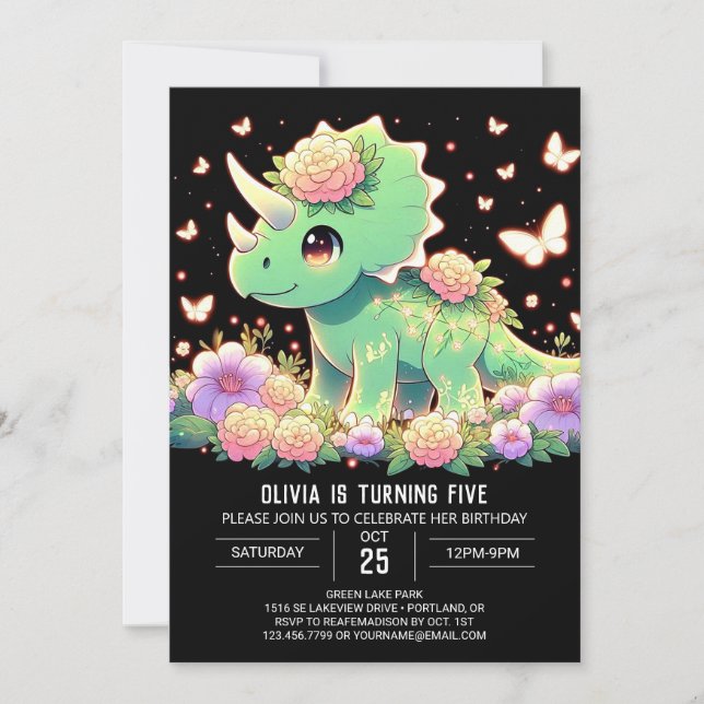 Invitation Boho Triceratops Dinosaur Anniversaire numérique (Devant)