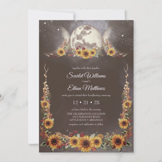 Invitation Boho Triple Moon Phases Tournesol Handfasting (Devant)