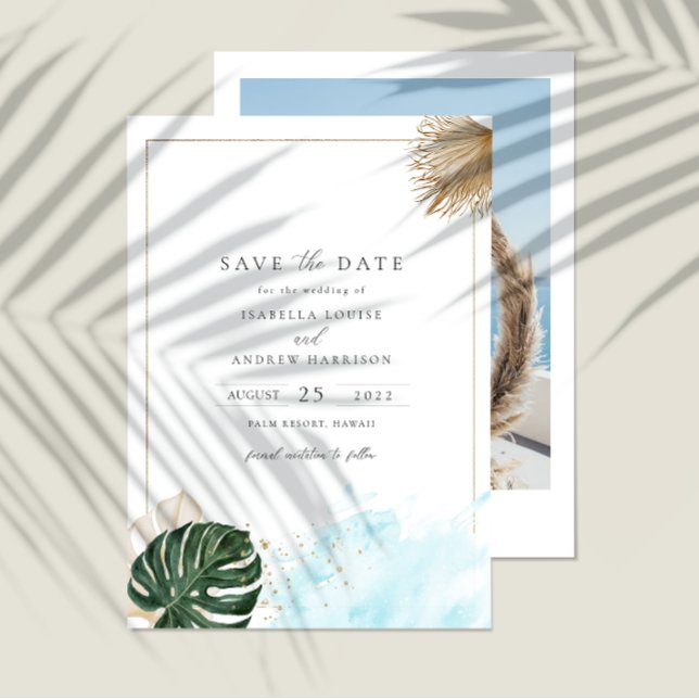 Invitation Boho Tropical Beach Enregistrer La Date Photo (Créateur téléchargé)