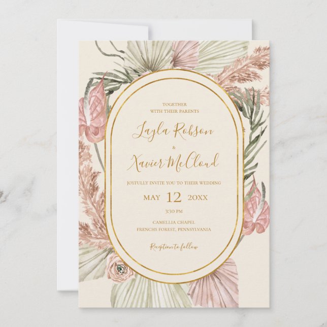 Invitation Boho Tropical Botanical | Ivoire en un seul Mariag (Devant)