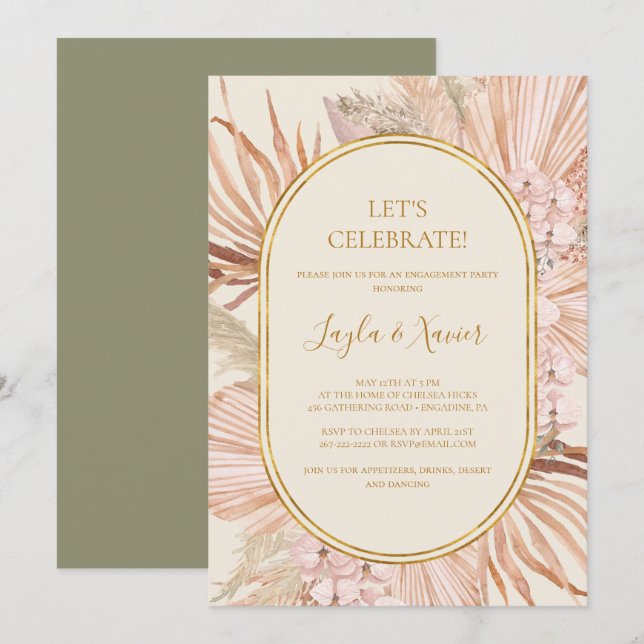 Invitation Boho Tropical Botanical | Vert Fêtons (Devant / Derrière)