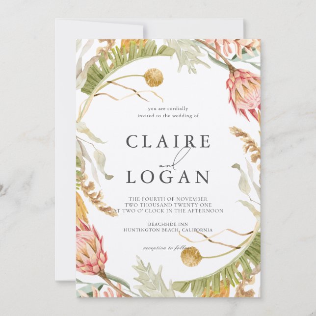 Invitation Boho Tropical Botanical Watercolor Mariage (Devant)