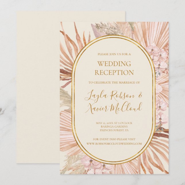Invitation Boho Tropical Botanique | Réception de Mariage Ivo (Devant / Derrière)