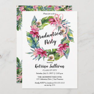 Invitation Boho Tropical Feuilles Floral Graduation Party