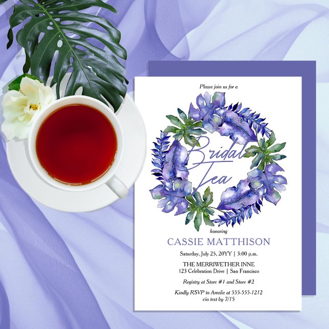 Invitation Boho Tropical Feuilles pourpre | Thé nuptial vert (Créateur téléchargé)