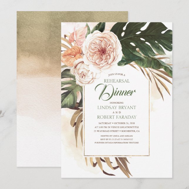 Invitation Boho Tropical Floral Desert Dîner de répétition (Devant / Derrière)