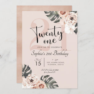 Invitation Boho Tropical Floral Vingt et un Anniversaire