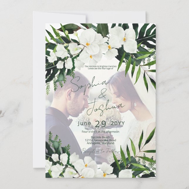 Invitation Boho Tropical Green Photo Moderne PERSONNALISÉ (Devant)