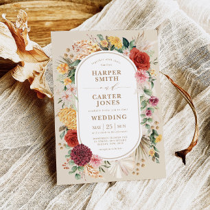 Invitation Boho Tropical Jardin Floral Pampas Grass Mariage I