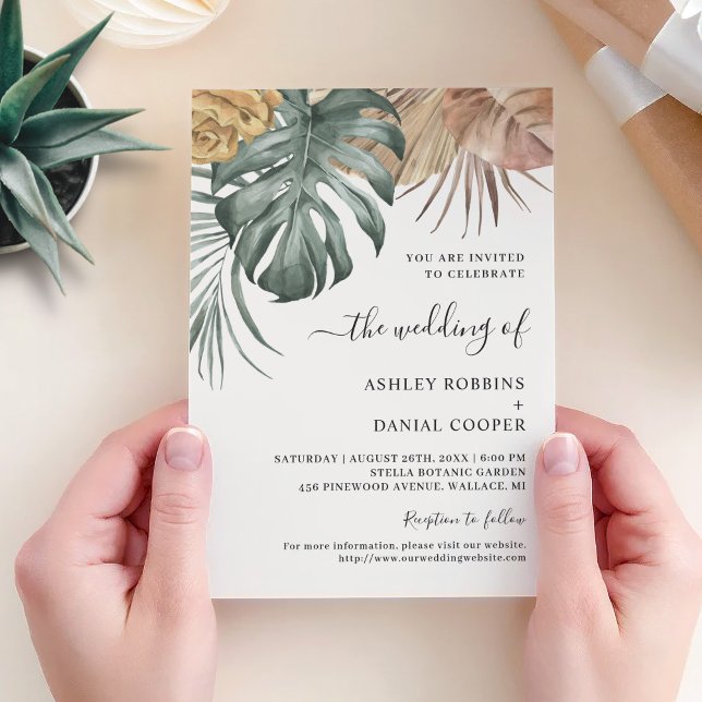Invitation Boho Tropical Oasis Feuille Mariage (Créateur téléchargé)