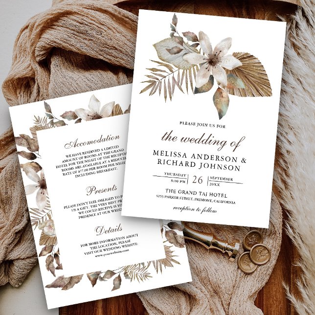 Invitation Boho Tropical Palmes Séchées Floral Tout en Un Mar (Créateur téléchargé)