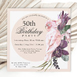 Invitation Boho Tropical Pink Parrot Floral 50e anniversaire<br><div class="desc">Planifiez une célébration mémorable du 50e anniversaire (ou tout autre âge) avec ce magnifique boho tropical thème qui est si féminin! Cette invitation carré unique a un perroquet rose exotique assis sur un bouquet de fleurs tropicales luxuriantes qui comprennent la protéa violette et les orchidées avec des vignes et de...</div>