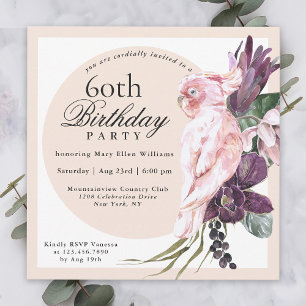 Invitation Boho Tropical Pink Parrot Floral 60e anniversaire
